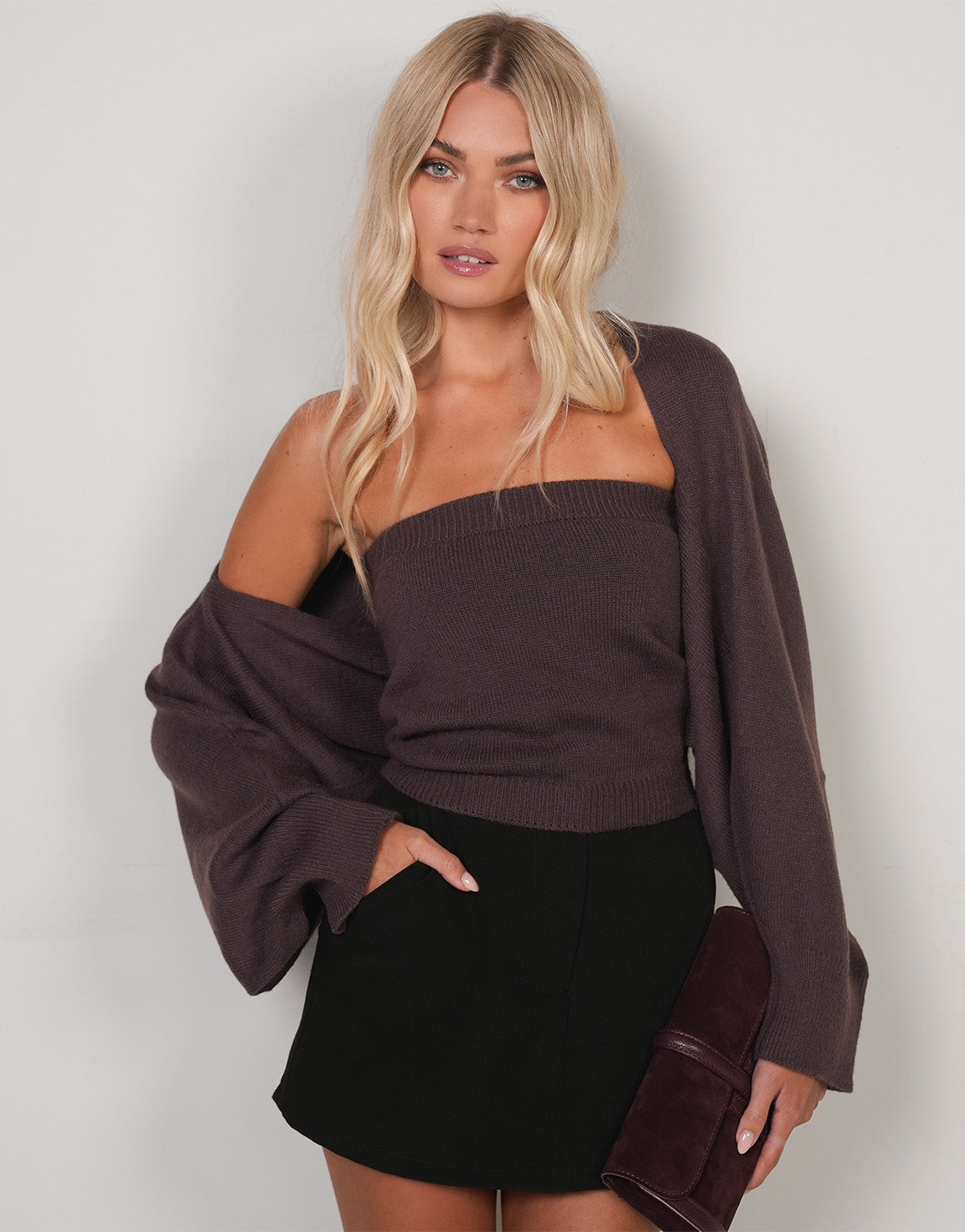 Donkerbruine Gebreide Tube - Top