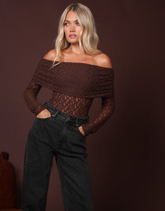 Bruine Omgeslagen Off Shoulder - Top