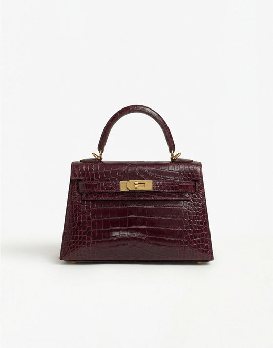 Bordeaux Snake Leather Gold Detail - Bag