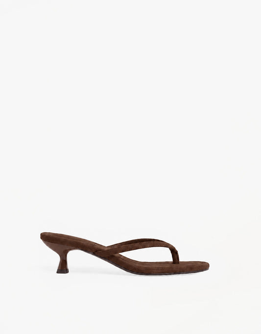 Brown Mid Suede Heel - Toe Slipper