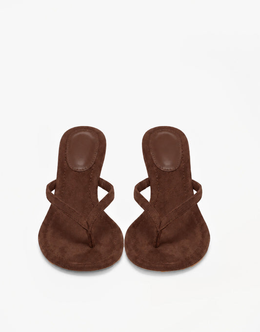 Brown Mid Suede Heel - Toe Slipper