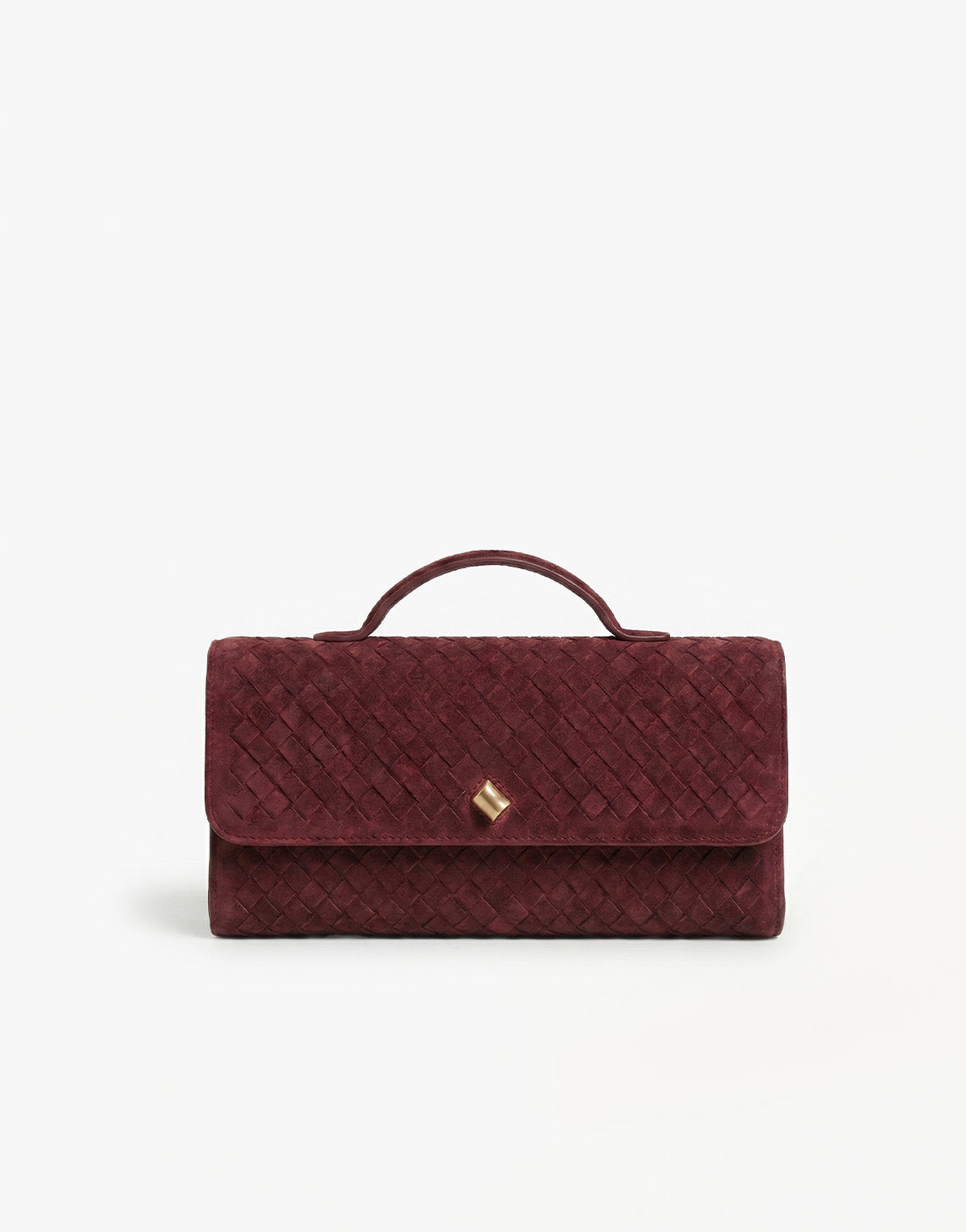 Burgundy Suede Gouden Detail Clutch - Tas