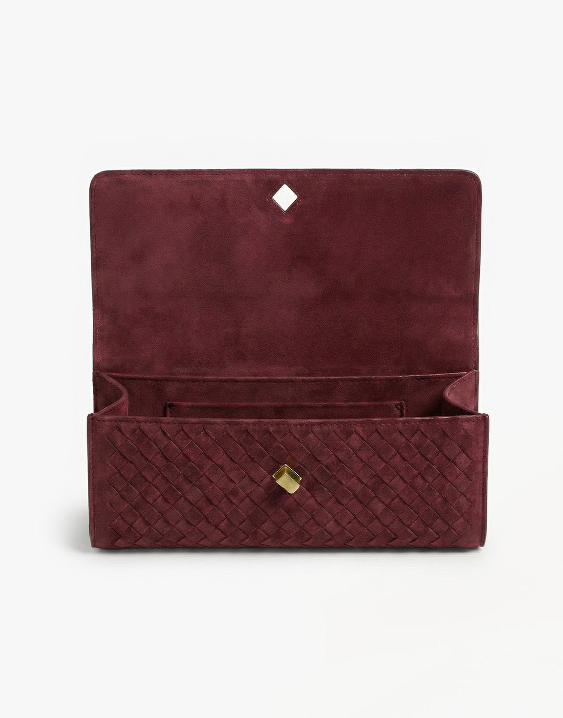 Burgundy Suede Gouden Detail Clutch - Tas