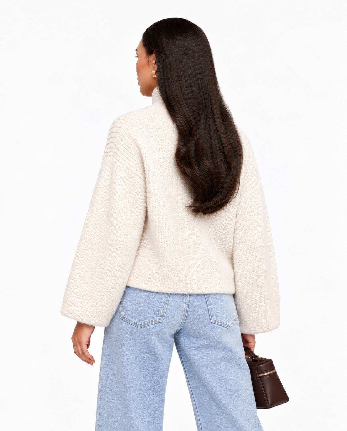 Creme Gebreide Rits - Vest