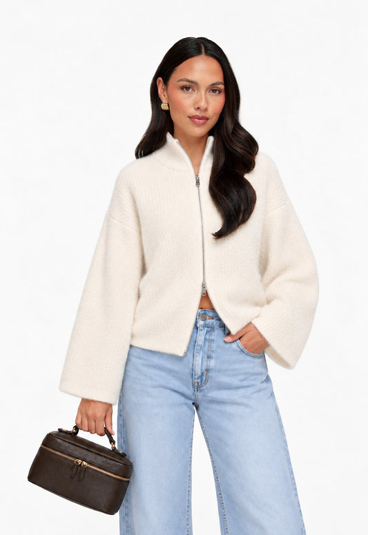 Creme Gebreide Rits - Vest