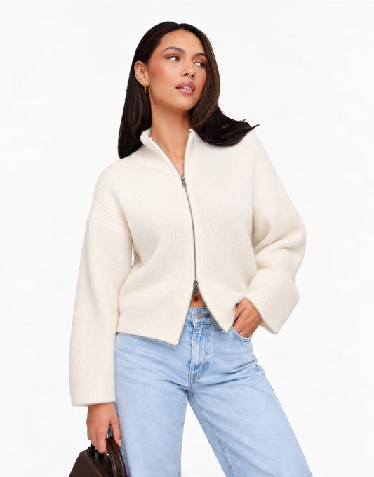 Creme Gebreide Rits - Vest