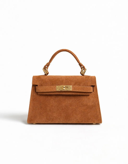 Cognac Suede Gold Detail - Bag