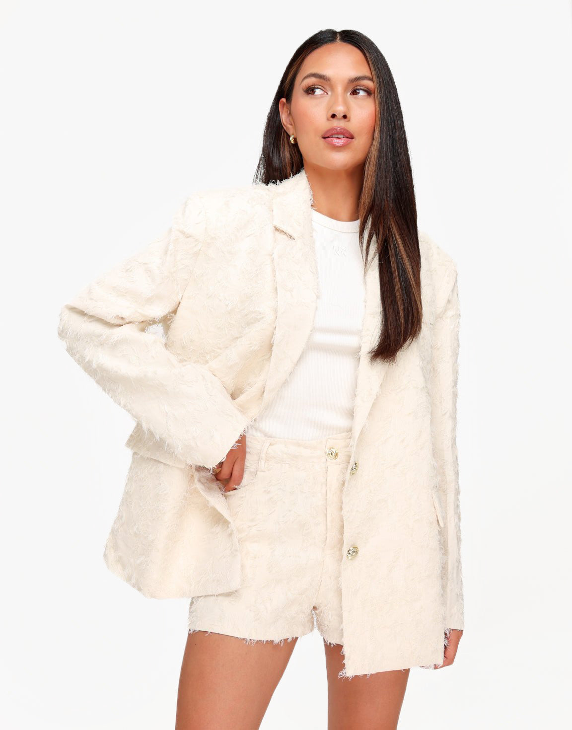 Cream Detailed Oversized - Blazer