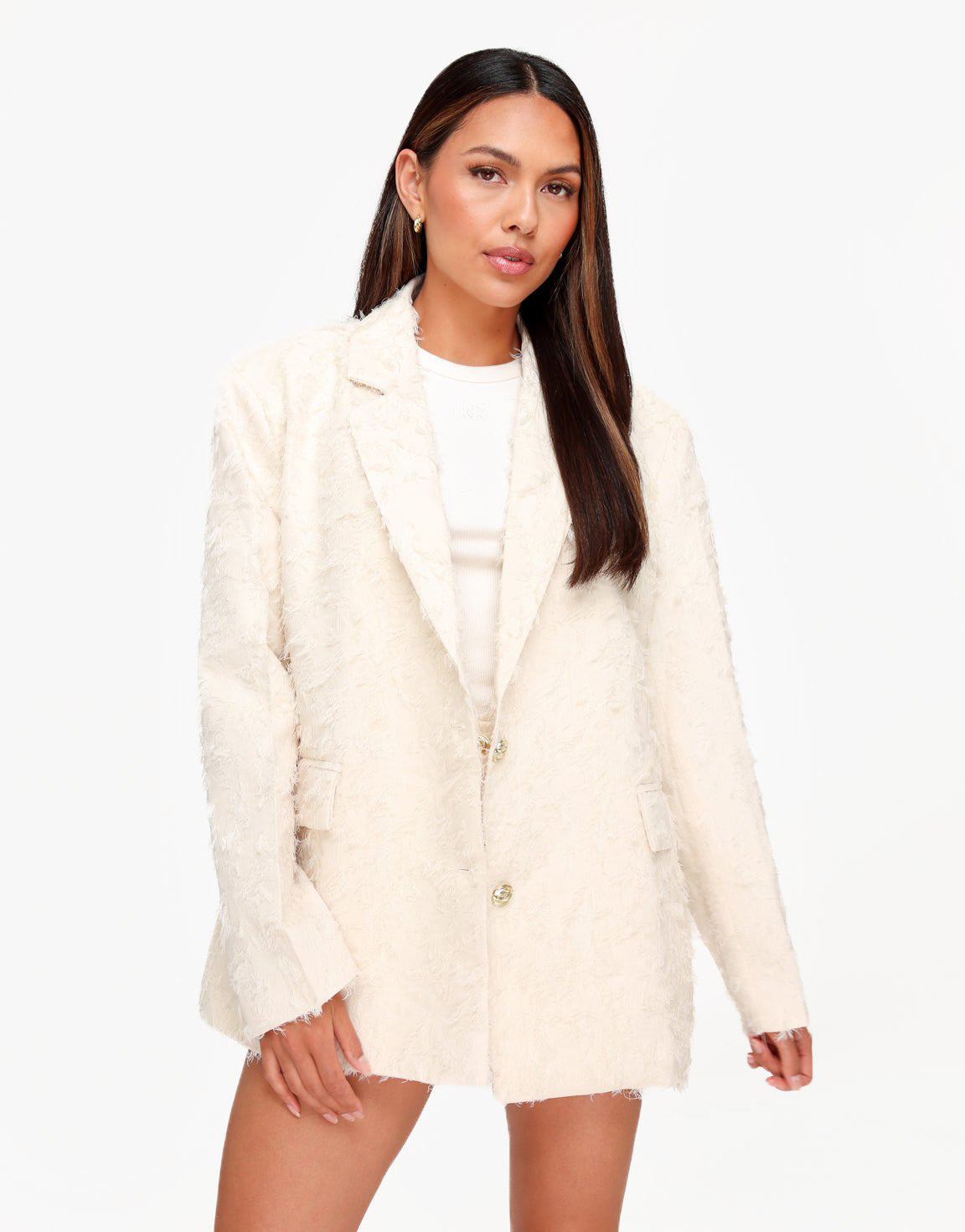 Cream Detailed Oversized - Blazer