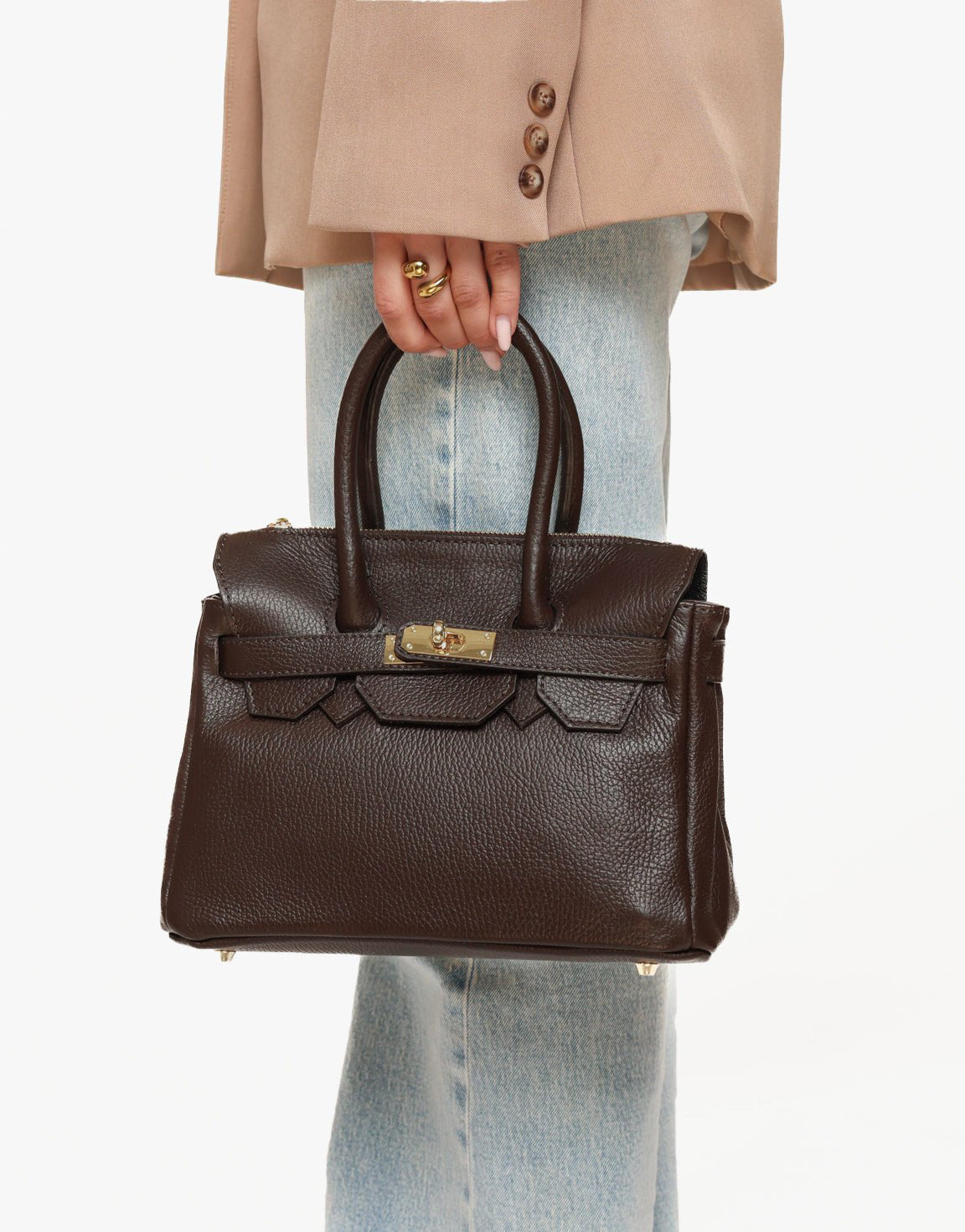 Dark Brown Medium Gold Details - Bag