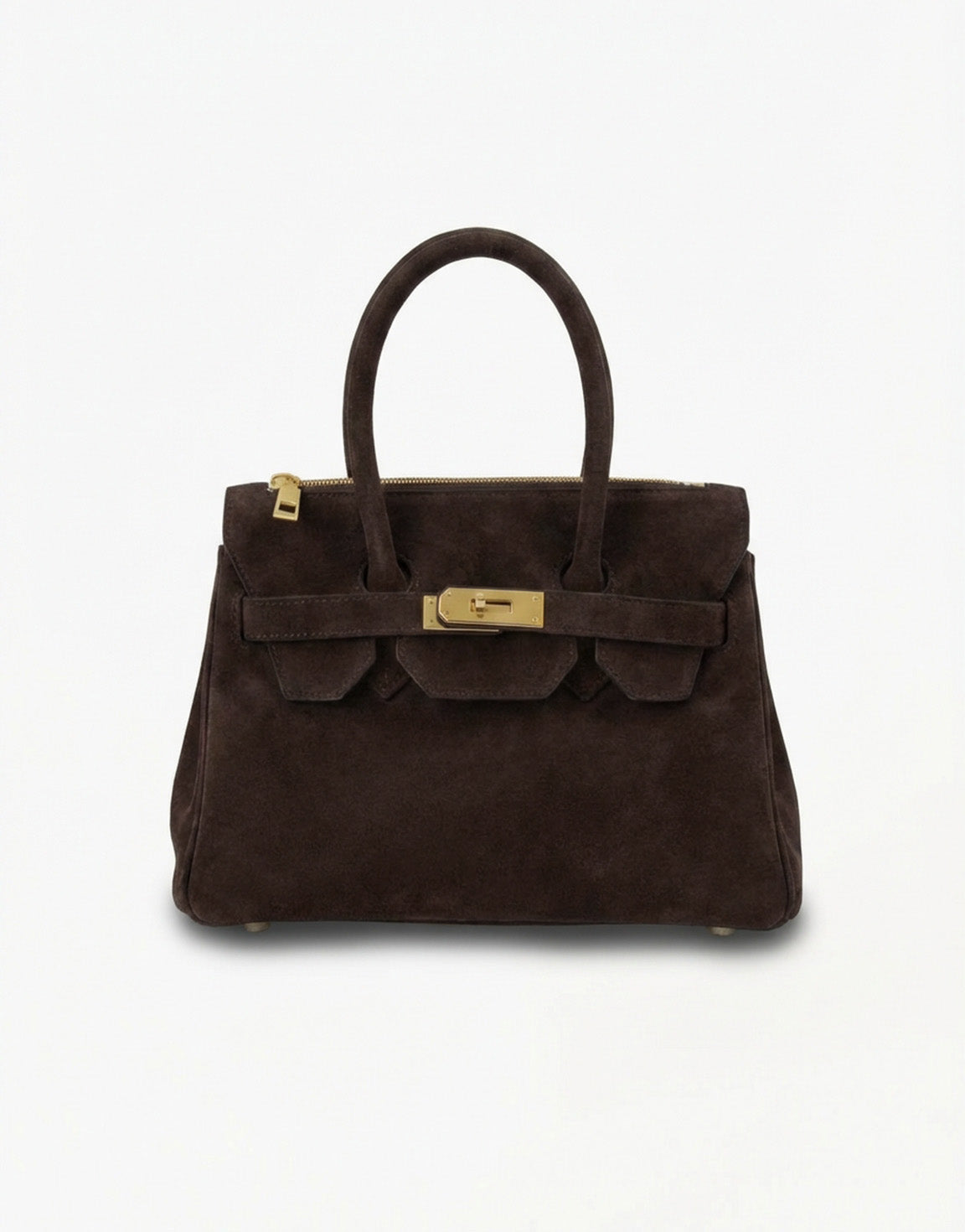Donkerbruine Middel Suede Gouden Detail - Tas