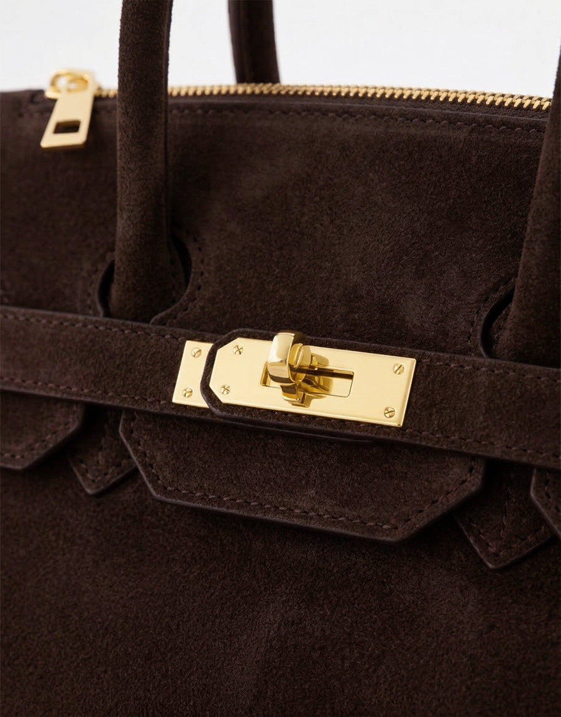 Dark Brown Medium Suede Gold Detail - Bag