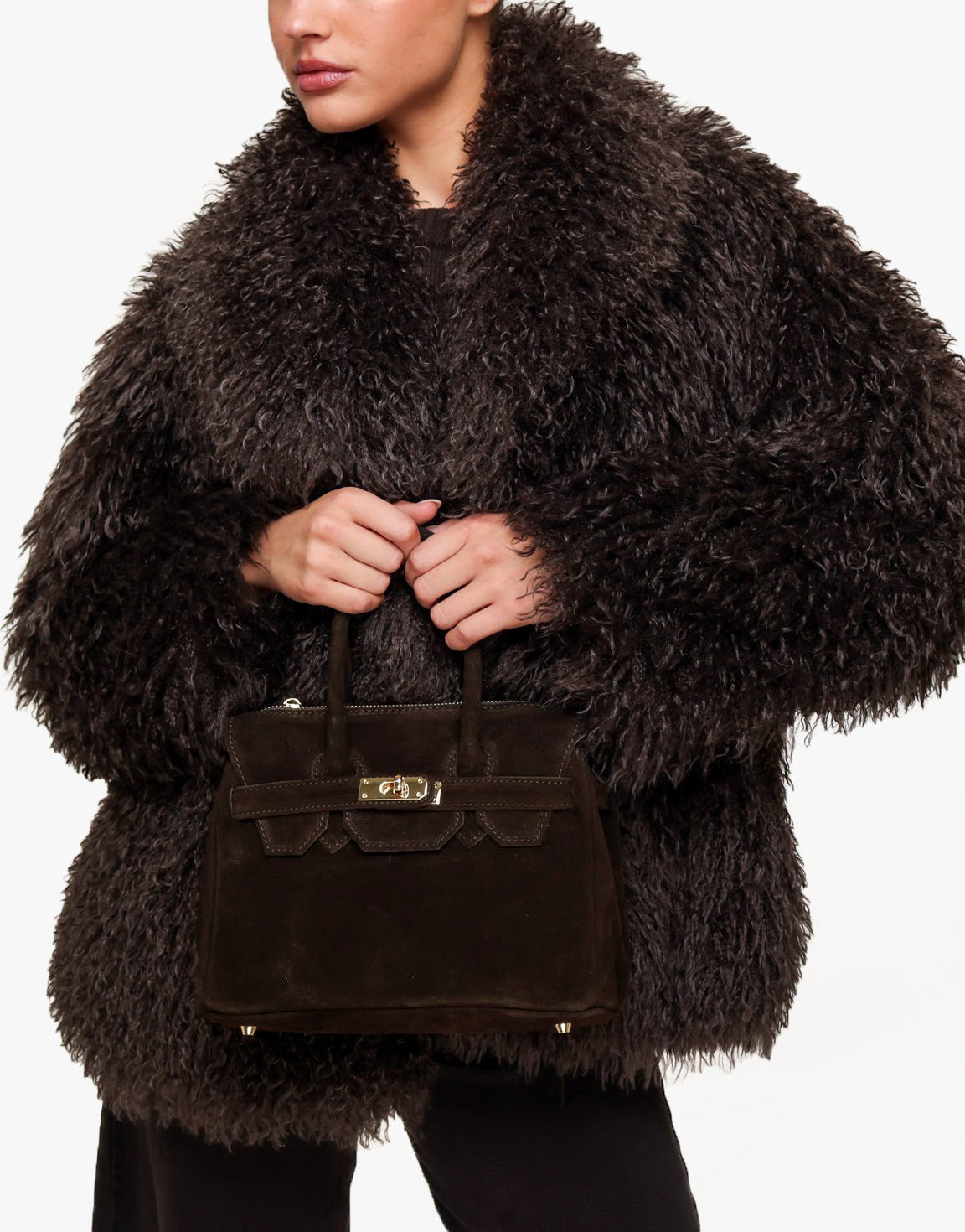 Dark Brown Medium Suede Gold Detail - Bag