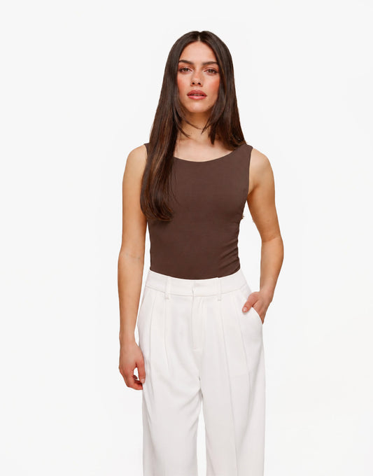 Dark Brown Reversible Sleeveless Basic - Top