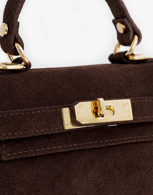 Donkerbruine Suede Gouden Detail - Tas