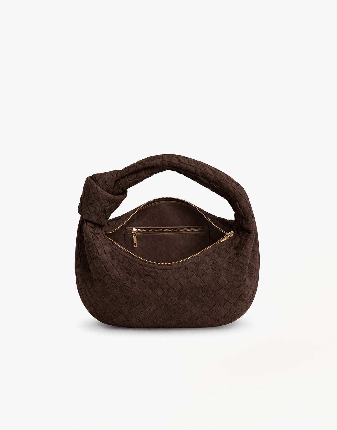 Donkerbruine Suede Middel Gevlochten - Tas