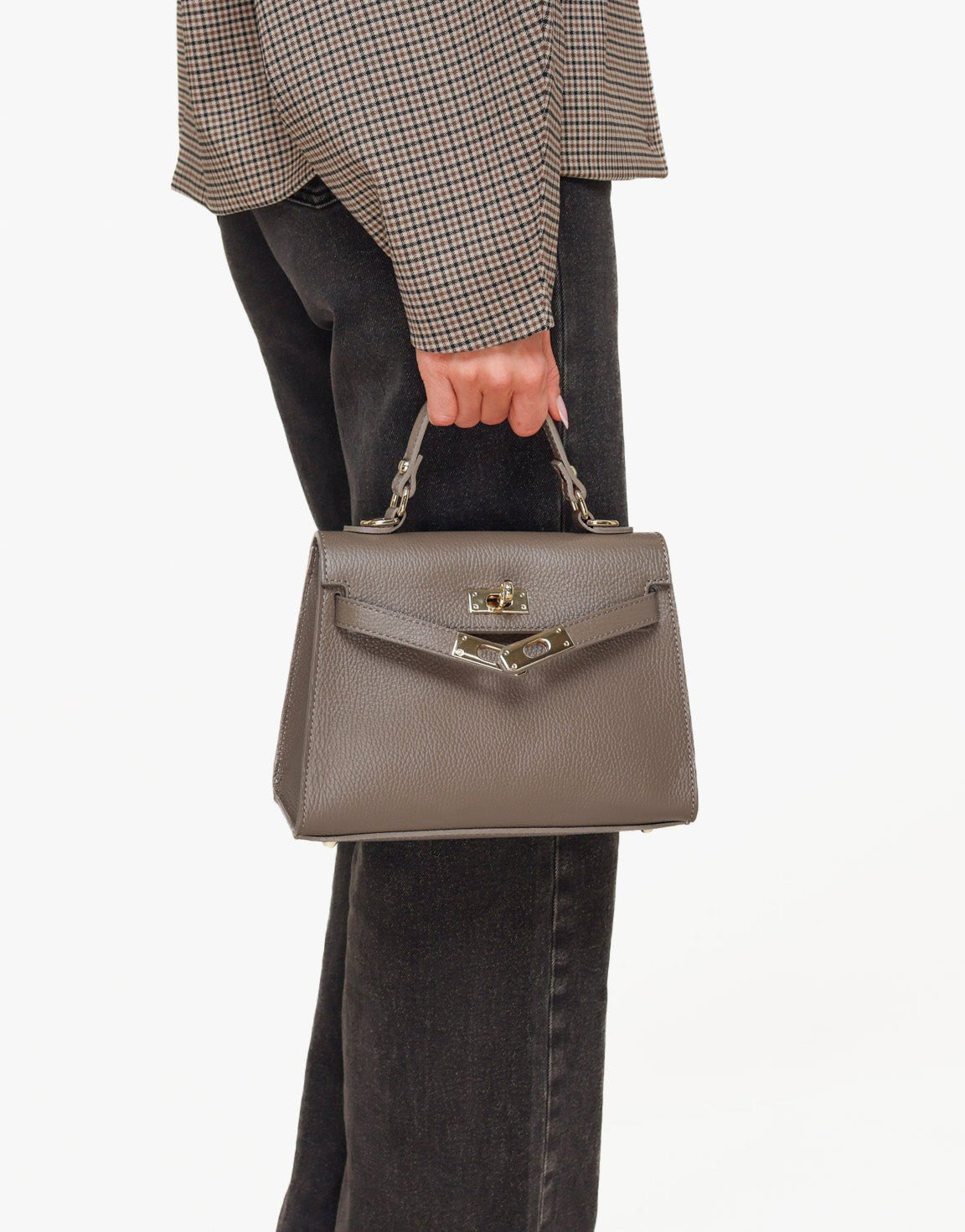 Donkertaupe Gouden Midi Detail - Tas