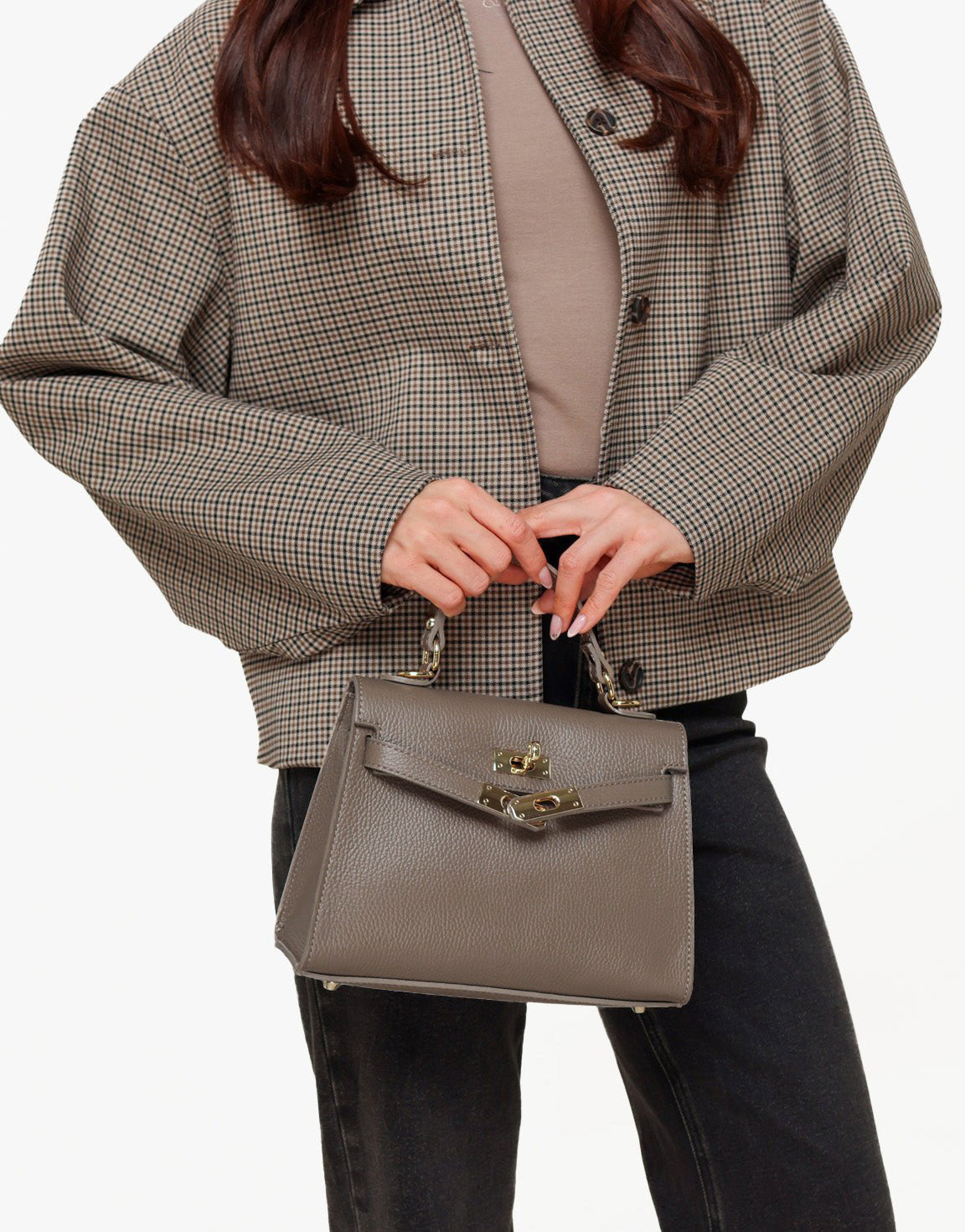 Donkertaupe Gouden Midi Detail - Tas