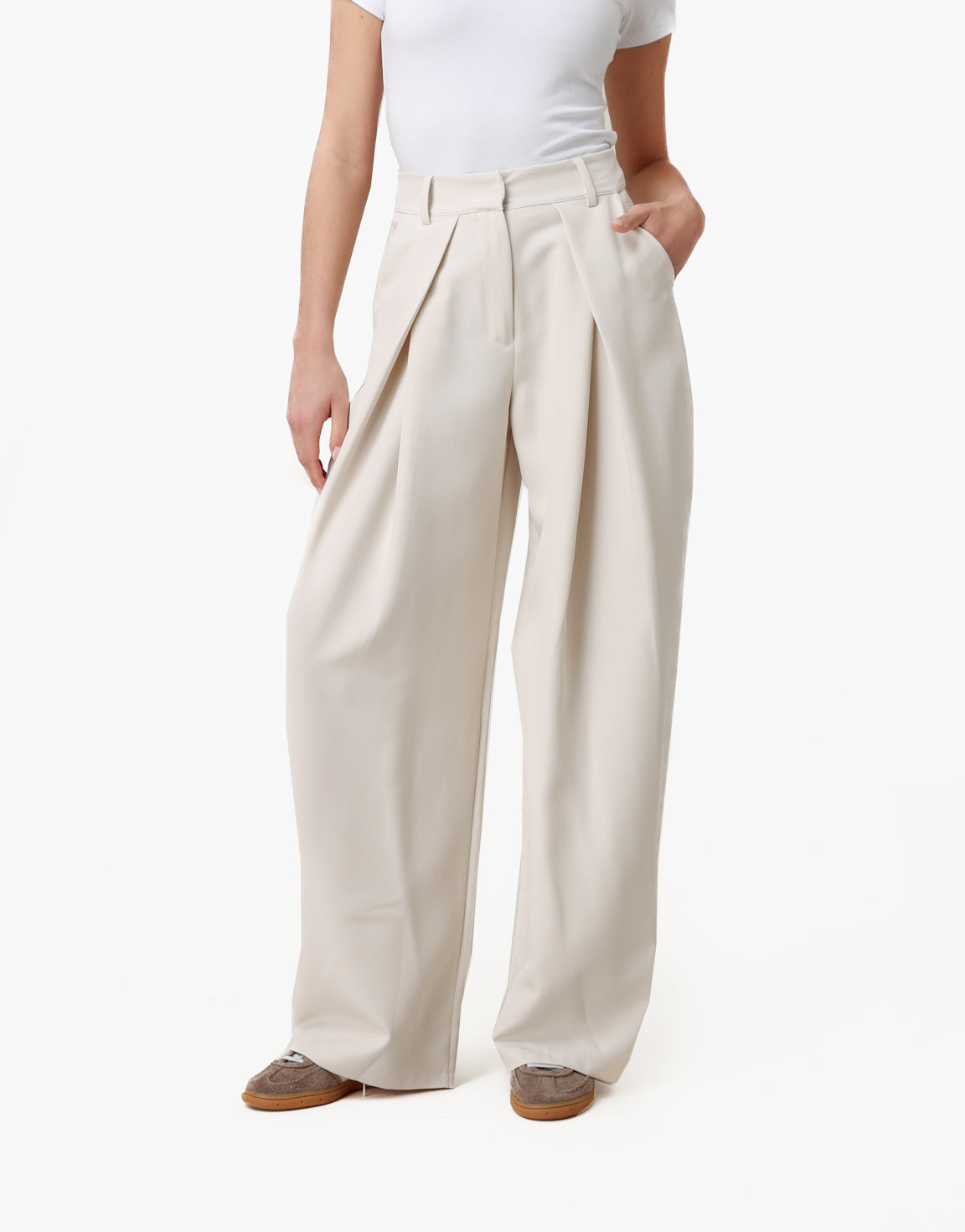 Beige Wijde Ballon Plooien - Pantalon