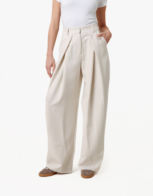 Beige Wijde Ballon Plooien - Pantalon