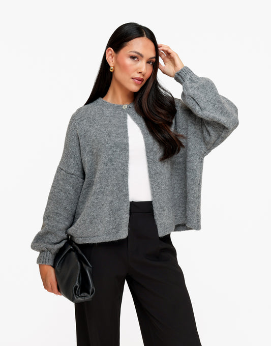 Gray Knitted Button - Cardigan