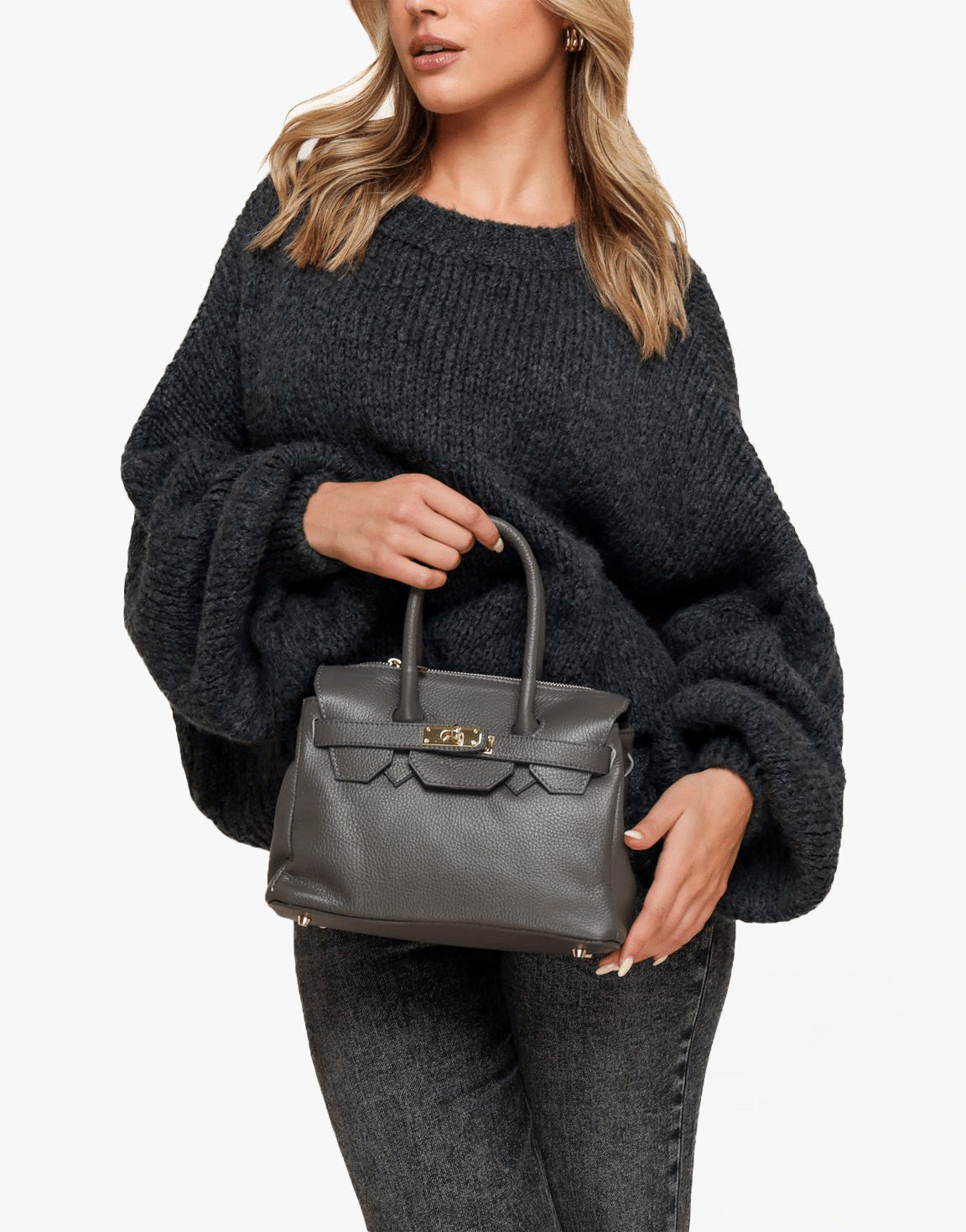 Grijze Middel Gouden Details - Tas