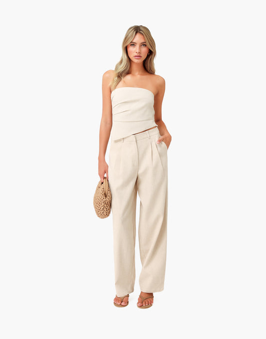 KLEDING-BEIGE-LINNEN-STRAPLESS-TOP-LINNEN-WIJDE-BROEK-04