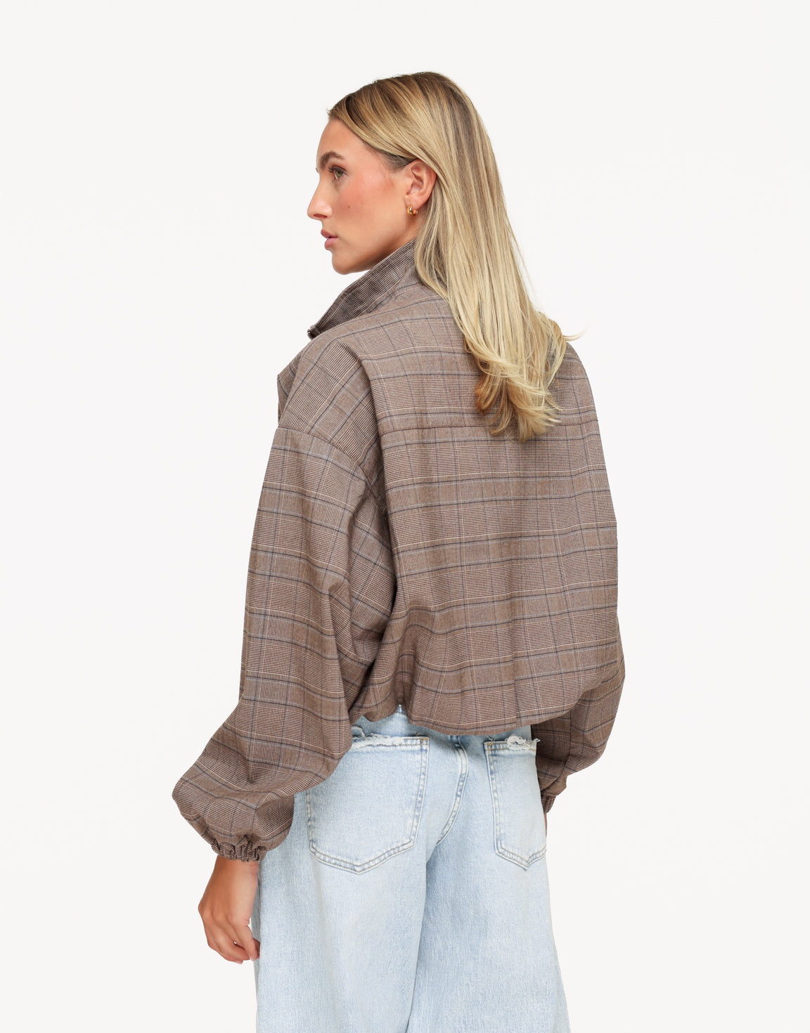 Bruine Luxe Geruiten Puffy Elastische Onderkant - Jas