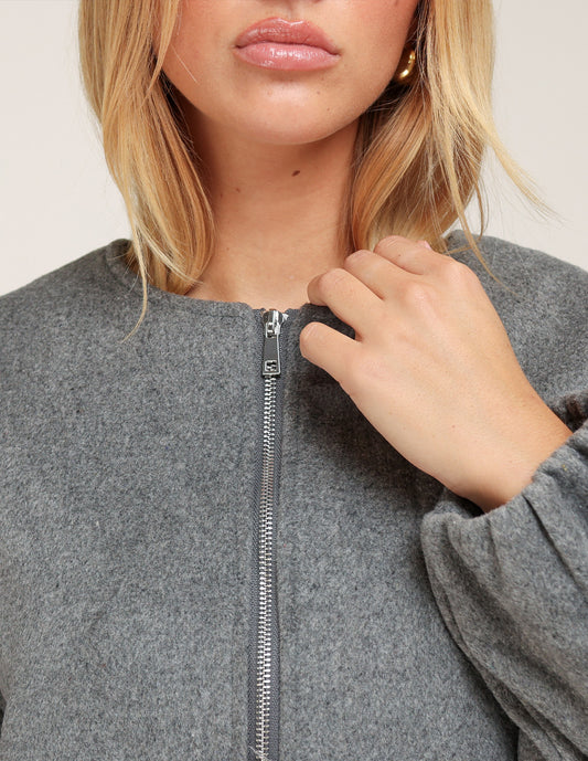 KLEDING-DONKERGRIJZE-ELASTISCHE-ONDERKANT-BOMBER-JAS