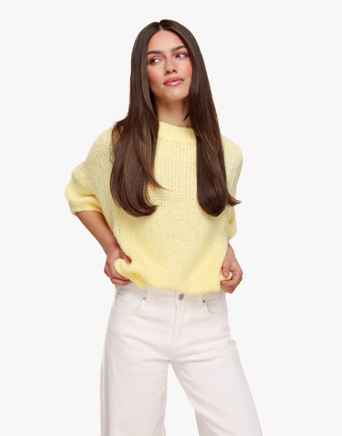 Yellow Knitted Woolen 3/4 Sleeves - Sweater