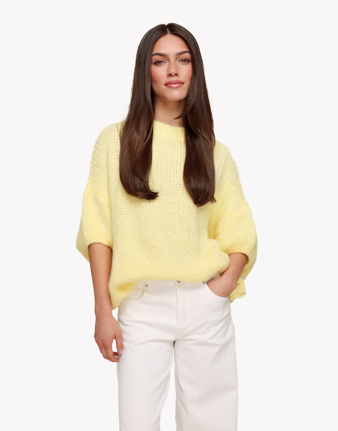 Yellow Knitted Woolen 3/4 Sleeves - Sweater