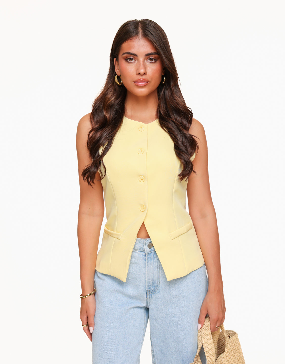 CLOTHING-LIGHT YELLOW-HIGH-BUTTONS-WAISTCOAT