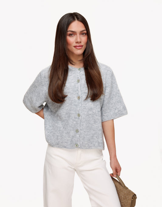 Lichtgrijze Gebreide 3/4 Mouwen - Vest