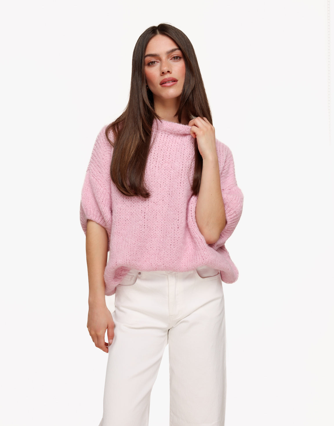 Light Pink Knitted Woolen 3/4 Sleeves - Sweater