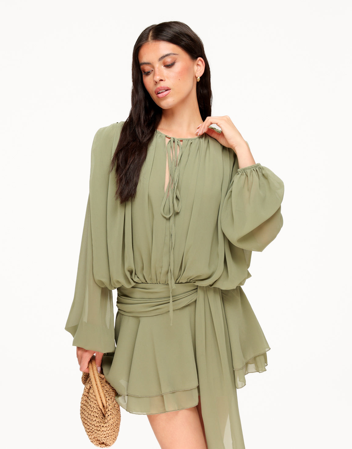 KLEDING-MINTGROENE-GEDRAPEERDE-LANGE-MOUWEN-JURK-03
