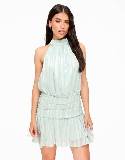 KLEDING-MINTGROENE-GESTREEPTE-HALTER-RUFFEL-JURK.-01