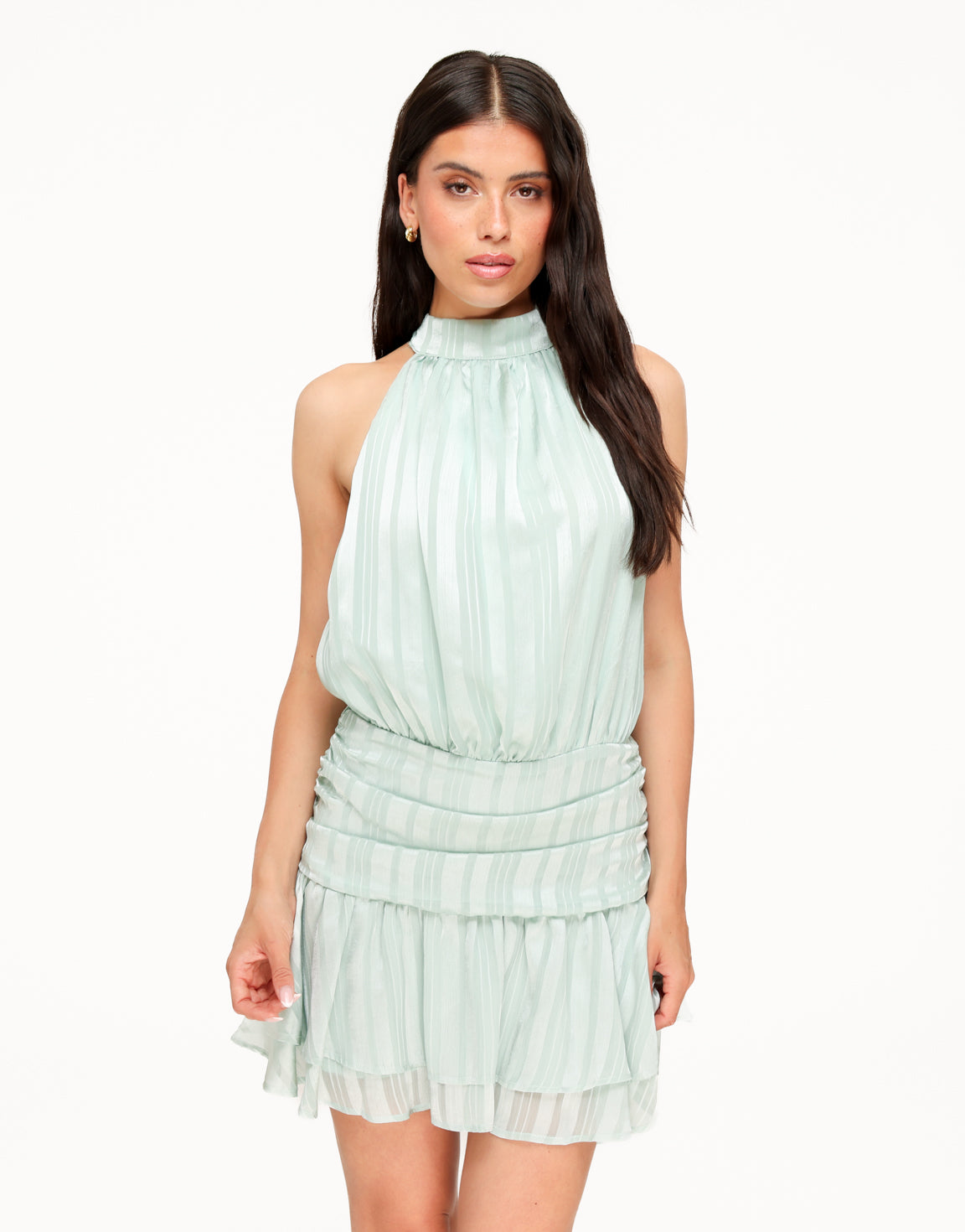 KLEDING-MINTGROENE-GESTREEPTE-HALTER-RUFFEL-JURK.-02