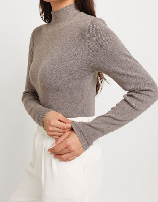 
KLEDING-TAUPE-GEBREIDE-LANGE-MOUWEN-TOP
