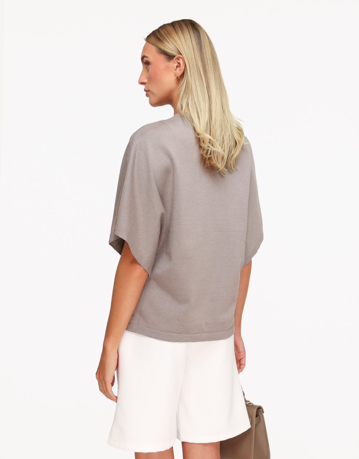 Taupe Gebreide Wijde Mouwen SS - Top