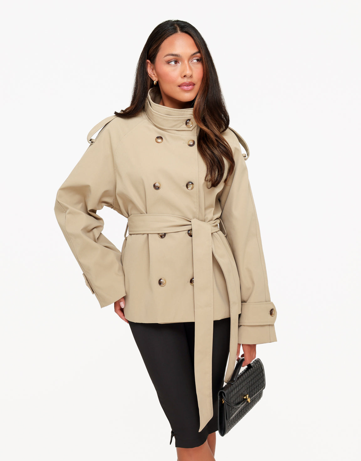 Beige Hoge Kraag Gestrikte Ceintuur Trench - Jas