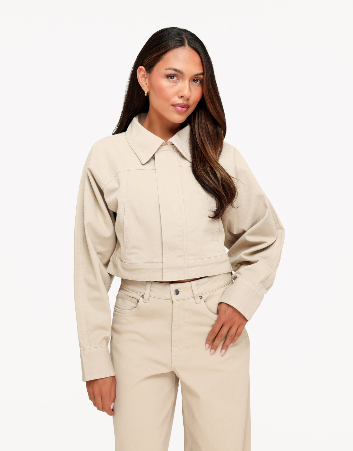 Beige Denim Ballonmouwen Wijde - Set