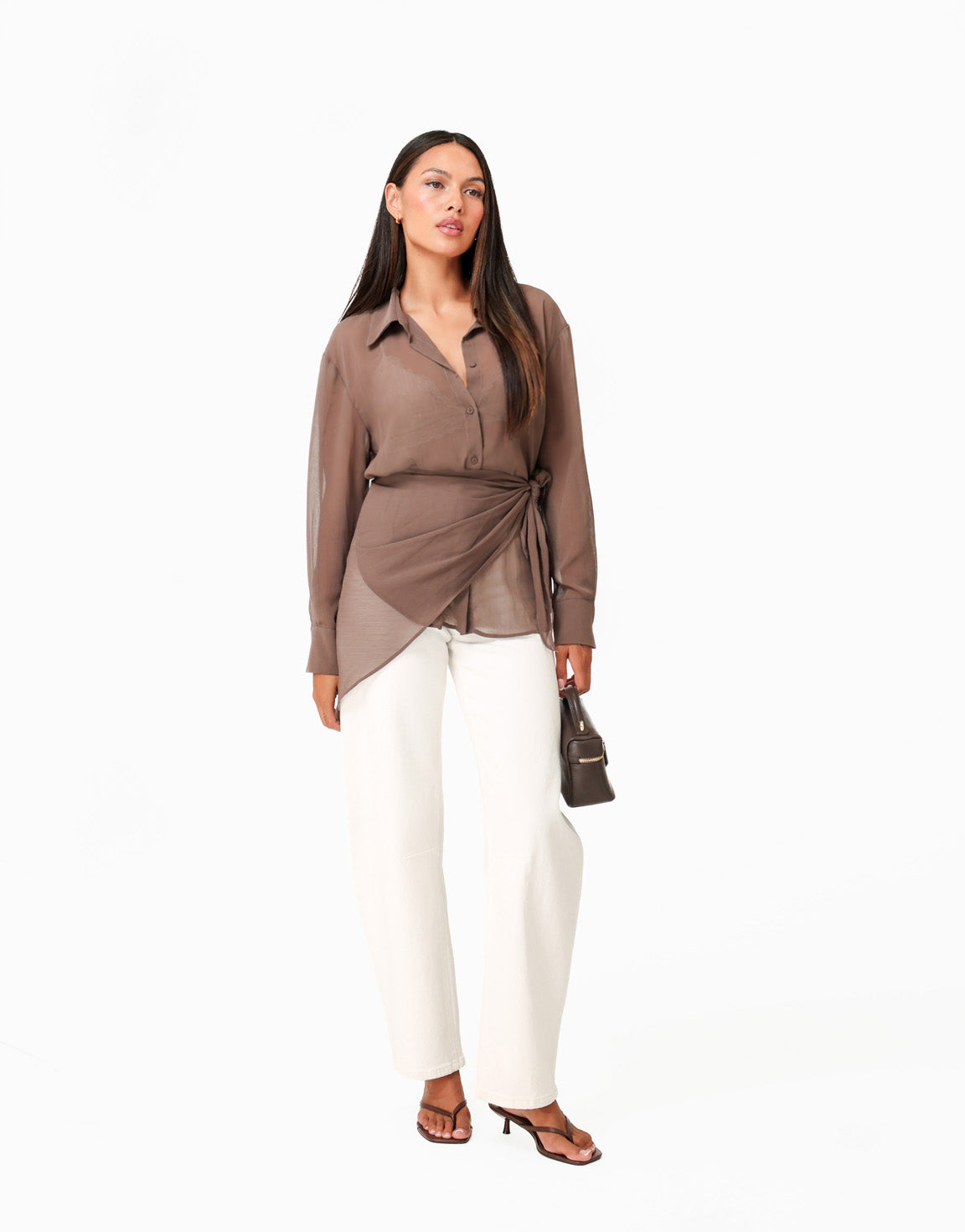 Bruine Doorschijnende Wikkel - Blouse