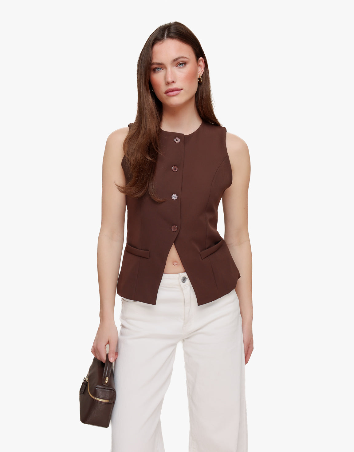 Bruine Hoge Knopen - Gilet