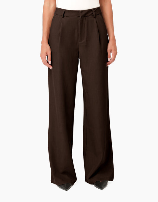 Donkerbruine Classic Wijde Rechte - Pantalon