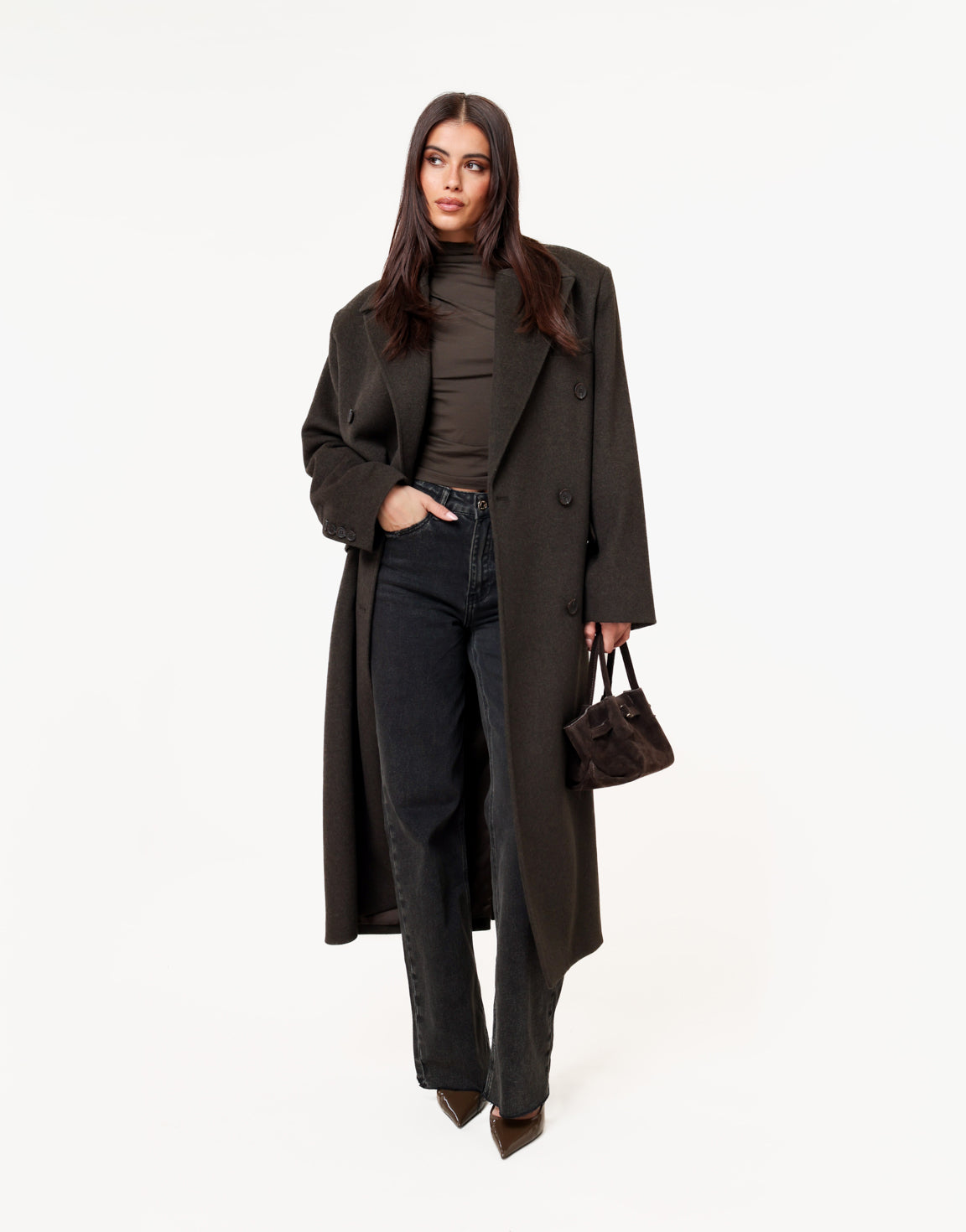 Donkerbruine  Premium Lange Wollen - Jas