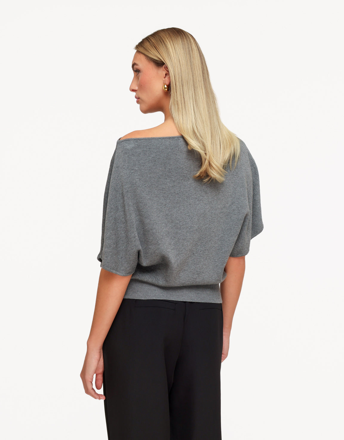 Grijze Gebreide Off Shoulder - Trui