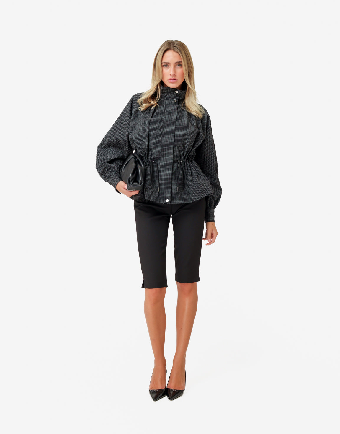 Donkergrijze Geruiten Peplum - Jas