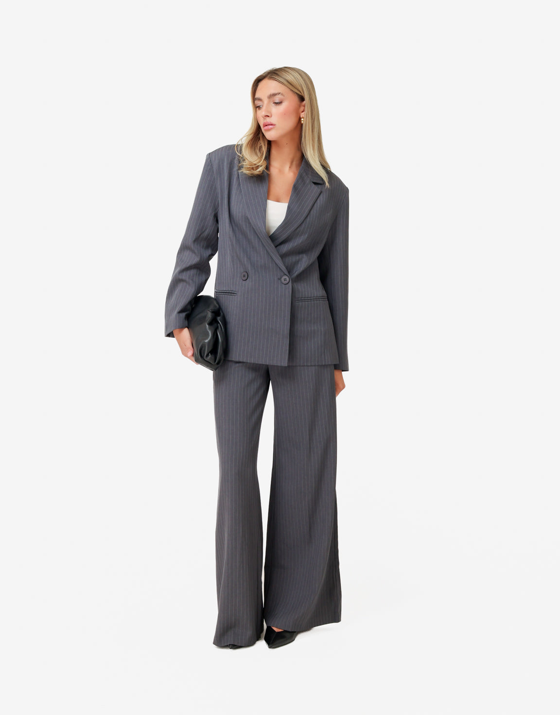 Grijze Gestreepte Wijde - Pantalon