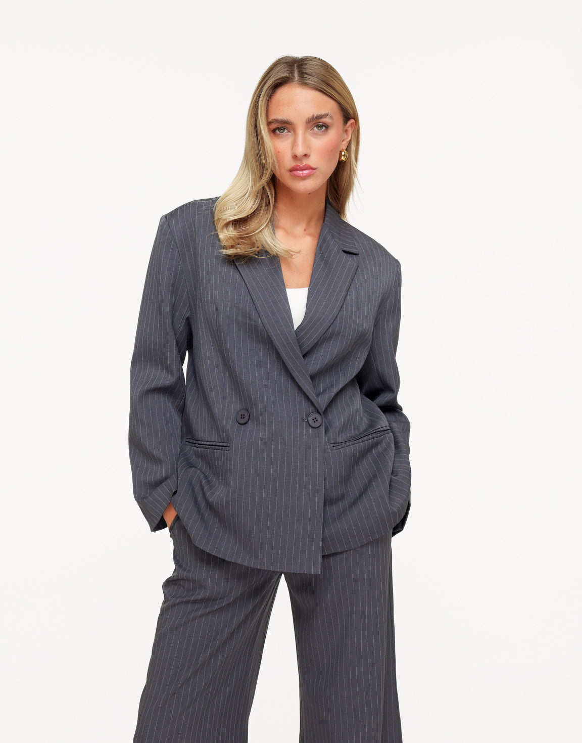 Grijze Gestreepte Oversized - Blazer