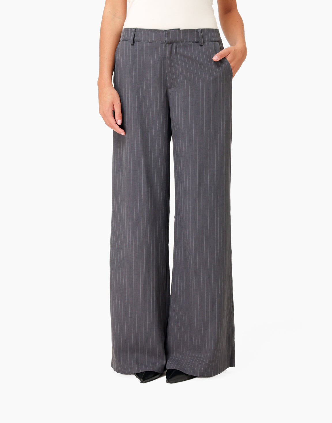 Grijze Gestreepte Wijde - Pantalon